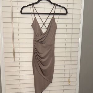 Windsor Tan Asymmetrical Draped Dress